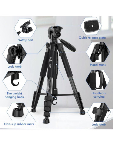 Trípode de Cámara MACTREM PT80 Aluminio 195cm Ligero