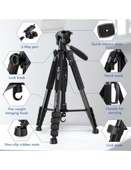 Trípode de Cámara MACTREM PT80 Aluminio 195cm Ligero