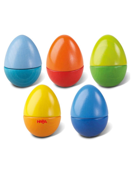HABA Huevos Sonajeros de Madera - 5 Sonidos Acústicos para Niños