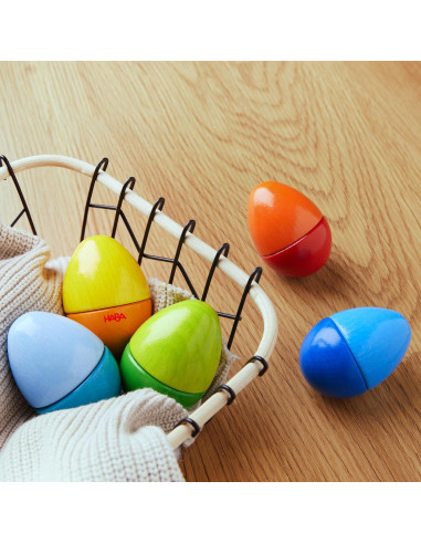 HABA Huevos Sonajeros de Madera - 5 Sonidos Acústicos para Niños