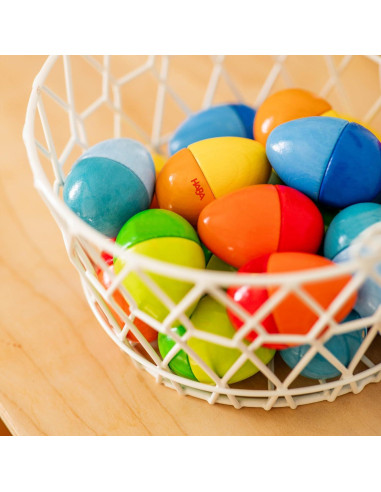 HABA Huevos Sonajeros de Madera - 5 Sonidos Acústicos para Niños