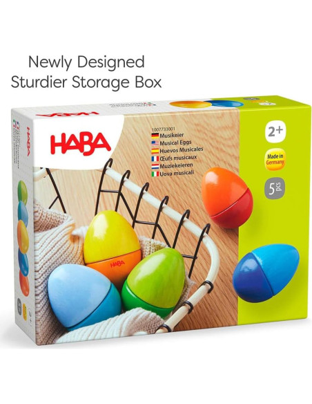 HABA Huevos Sonajeros de Madera - 5 Sonidos Acústicos para Niños