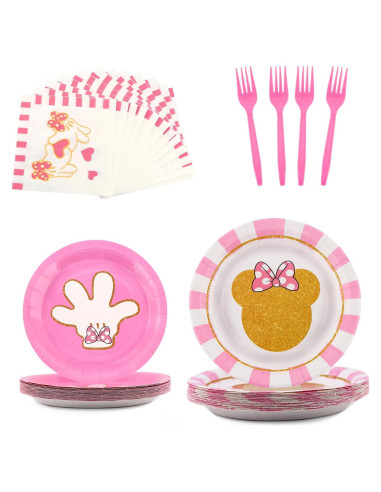 Juego de Vajilla de Fiesta Rosa 96 Piezas para 24 Invitados