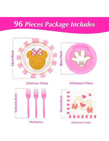 Juego de Vajilla de Fiesta Rosa 96 Piezas para 24 Invitados