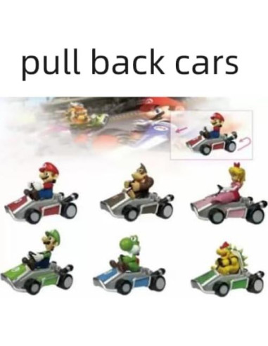 6 Coches de Tirar hacia Atrás Mario Bros - PVC 12cm