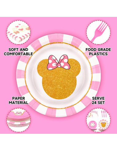 Juego de Vajilla de Fiesta Rosa 96 Piezas para 24 Invitados