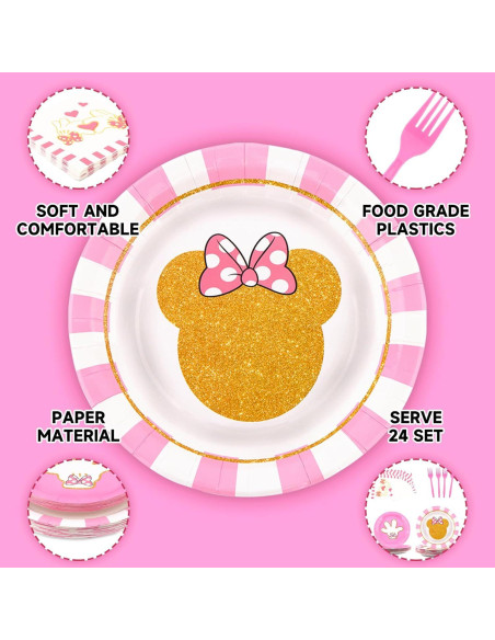 Juego de Vajilla de Fiesta Rosa 96 Piezas para 24 Invitados