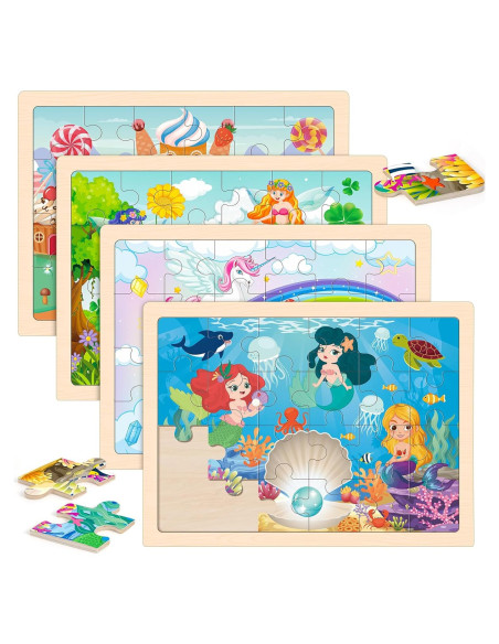 Rompecabezas de Madera Princesa LACCHOUFEE 4 Piezas 24 Piezas Rompecabezas de Madera Princesa LACCHOUFEE 4 Piezas 24 Piezas