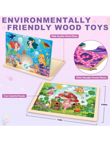 Rompecabezas de Madera Princesa LACCHOUFEE 4 Piezas 24 Piezas