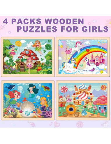 Rompecabezas de Madera Princesa LACCHOUFEE 4 Piezas 24 Piezas