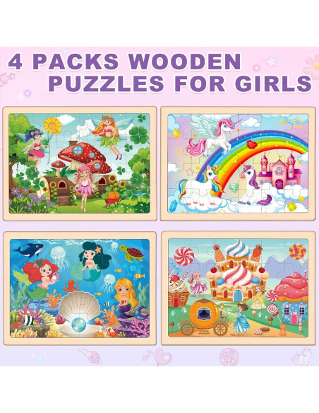 Rompecabezas de Madera Princesa LACCHOUFEE 4 Piezas 24 Piezas Rompecabezas de Madera Princesa LACCHOUFEE 4 Piezas 24 Piezas