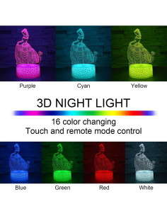 Lámpara de Noche 3D i-CHONY Princesa con Control Remoto 16 Colores 2