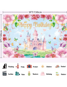 Fondo de Cumpleaños Princesa Rosa 150x100 cm LDWLYW 2