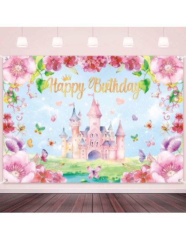 Fondo de Cumpleaños Princesa Rosa 150x100 cm LDWLYW