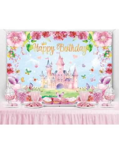 Fondo de Cumpleaños Princesa Rosa 150x100 cm LDWLYW