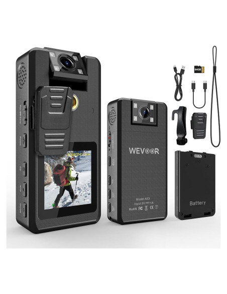 Cámara Corporal Wevoor A53 HD 1296P 64GB Visión Nocturna