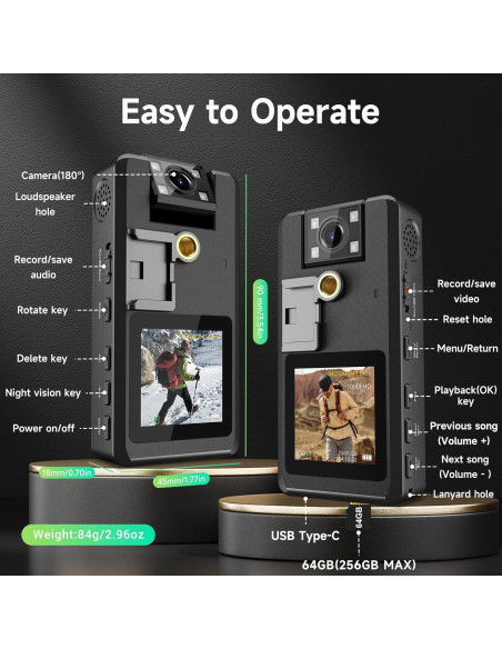 Cámara Corporal Wevoor A53 HD 1296P 64GB Visión Nocturna