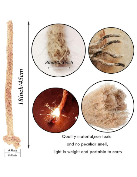 Encendedor de Fuego BSGB 4 Piezas Cuerda de Yute Impermeable