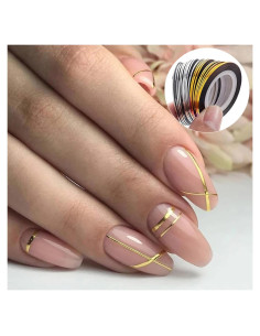 20 Cintas Adhesivas para Uñas Doradas y Plateadas 1mm