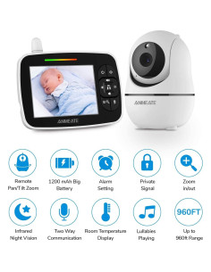 Monitor de Bebé ANMEATE SM935E con Cámara Infrarroja y Audio 2
