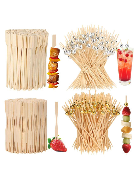 400 Palillos de Cóctel de Bambú con Bola Disco Dorada 11.94 cm