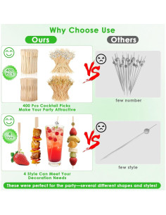 400 Palillos de Cóctel de Bambú con Bola Disco Dorada 11.94 cm 2