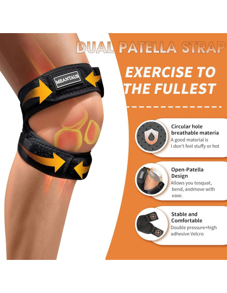 Correa de rodilla dual ajustable Meantaus M negra para correr