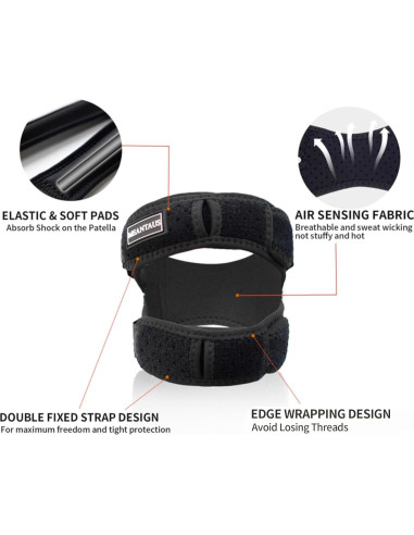 Correa de rodilla dual ajustable Meantaus M negra para correr