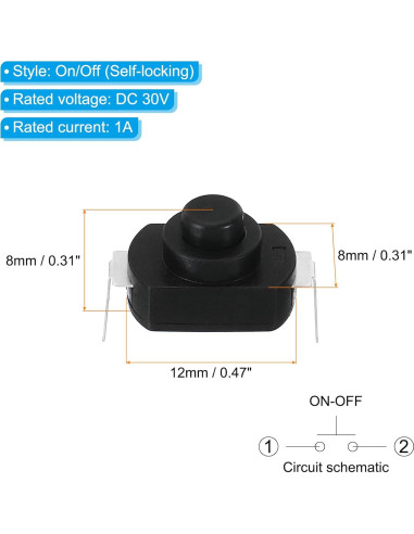 Interruptor de Botón PATIKIL On/Off Auto-Bloqueo 10 Pcs