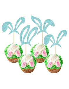 Adornos de Cupcake de Orejas de Conejo Ephlyn - 24 Pcs Azul