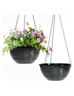 2 Macetas Colgantes de 25 cm Vanslogreen con Drenaje Negro