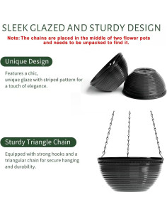 2 Macetas Colgantes de 25 cm Vanslogreen con Drenaje Negro 2