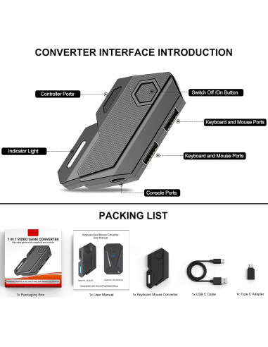 Adaptador de Teclado y Ratón Arvin para PS4/Xbox/Switch - Mapeo Personalizado