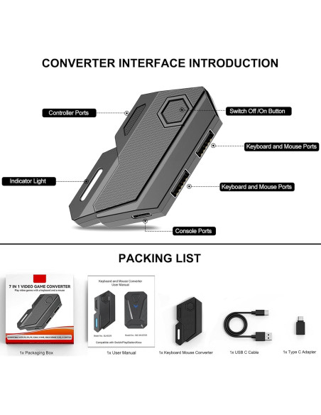 Adaptador de Teclado y Ratón Arvin para PS4/Xbox/Switch - Mapeo Personalizado