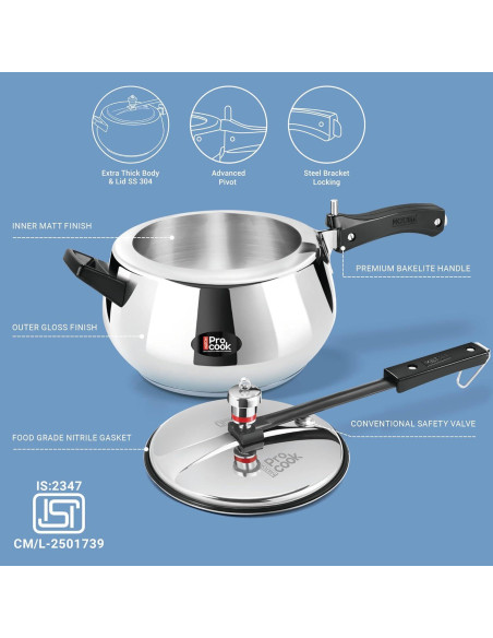 Olla a presión Milton 3L acero inoxidable con válvula de seguridad