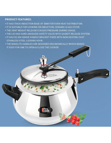 Olla a presión Milton 3L acero inoxidable con válvula de seguridad