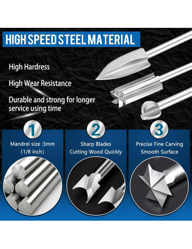Juego de Bits de Tallado en Madera Dremel 6 Piezas 3 mm
