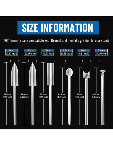Juego de Bits de Tallado en Madera Dremel 6 Piezas 3 mm