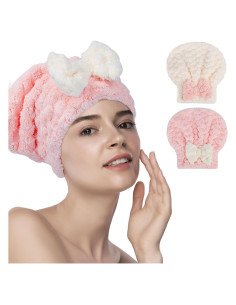 Toallas de Secado de Cabello Arqumi - Microfibra 2 Piezas Rosa y Blanco