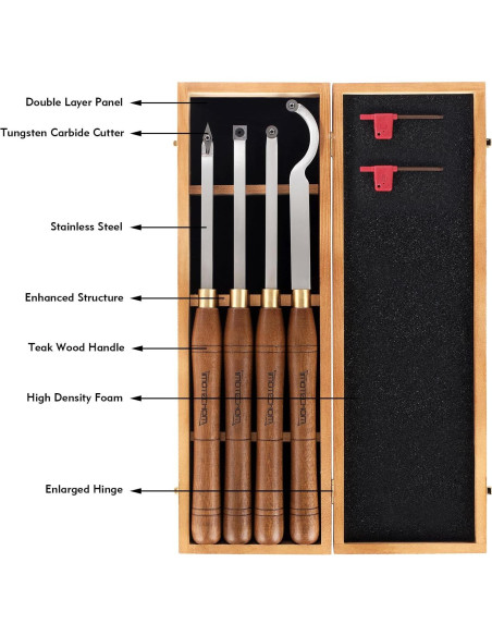 Juego de 4 Herramientas de Torneado IMOTECHOM con Caja de Madera