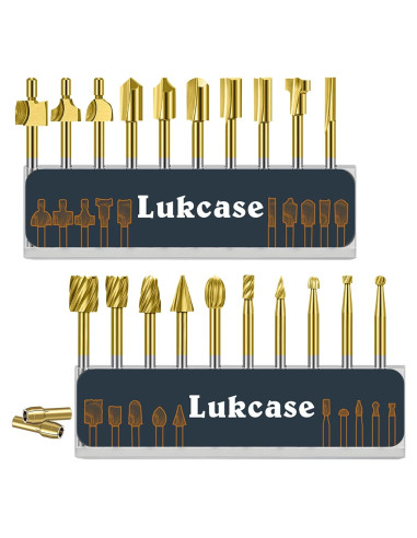 Juego de 20 Bits de Tallado en Madera Lukcase HSS Titanio 3.175mm
