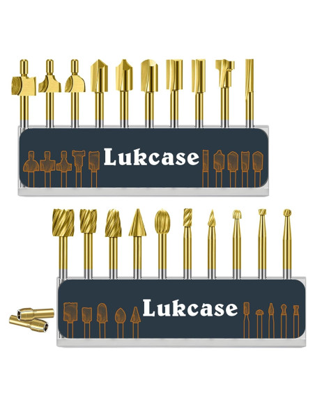 Juego de 20 Bits de Tallado en Madera Lukcase HSS Titanio 3.175mm