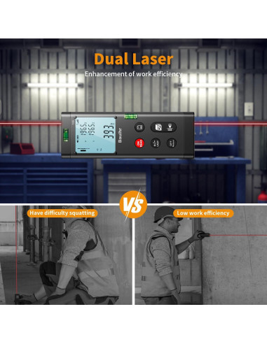 Medidor de Distancia Láser Doble Bauihr T205, 120m, Pantalla LCD