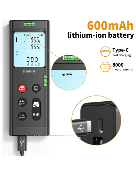 Medidor de Distancia Láser Doble Bauihr T205, 120m, Pantalla LCD