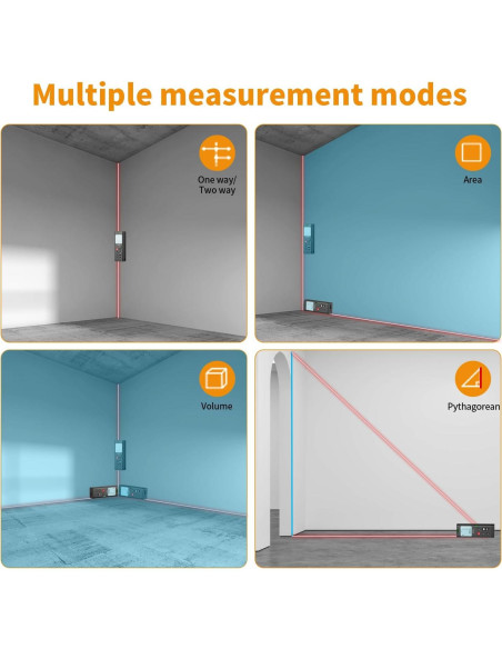 Medidor de Distancia Láser Doble Bauihr T205, 120m, Pantalla LCD