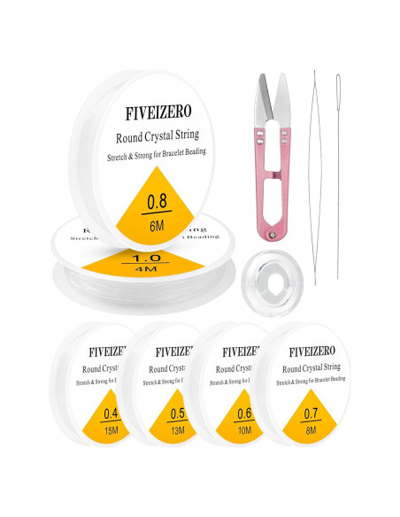 6 Rollos de Cordón Elástico Transparente FIVEIZERO 0.4-1mm 6 Rollos de Cordón Elástico Transparente FIVEIZERO 0.4-1mm