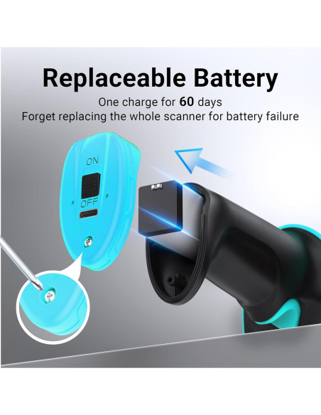 Escáner de Código de Barras Tera D6100 4400mAh Bluetooth USB