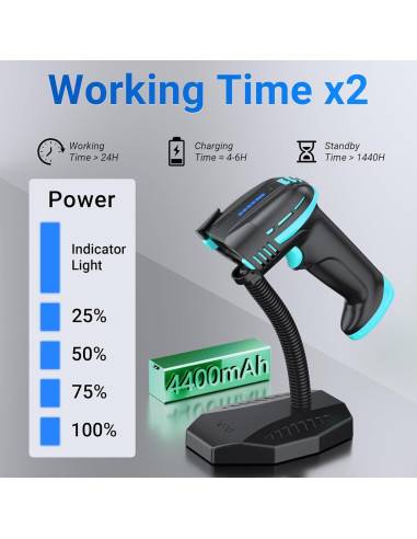 Escáner de Código de Barras Tera D6100 4400mAh Bluetooth USB