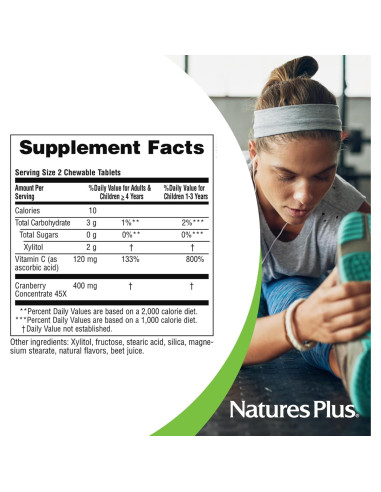 Suplemento Masticable de Arándano Natures Plus 400 mg - 180 Tabletas Vegetarianas