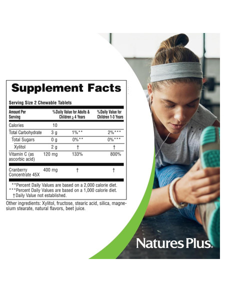 Suplemento Masticable de Arándano Natures Plus 400 mg - 180 Tabletas Vegetarianas